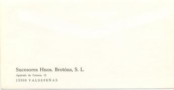 Sobre de la empresa familiar "Sucesores Hermanos Brotóns, S.L.", utilizado entre 1989 y 1990.