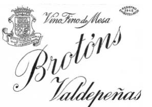 Etiqueta de la bodega familiar "Matías Brotóns y Hermanos", en Valdepeñas (Castilla-La Mancha). Spaín, que se utilizó para botellas de vino blanco y tinto, en los años 60 del pasado siglo.