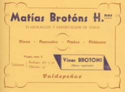 Anuncio publicitario de la desaparecida empresa familiar: "Matías Brotóns y Hermanos", insertada en la prensa provincial de Ciudad Real, en el año 1956.